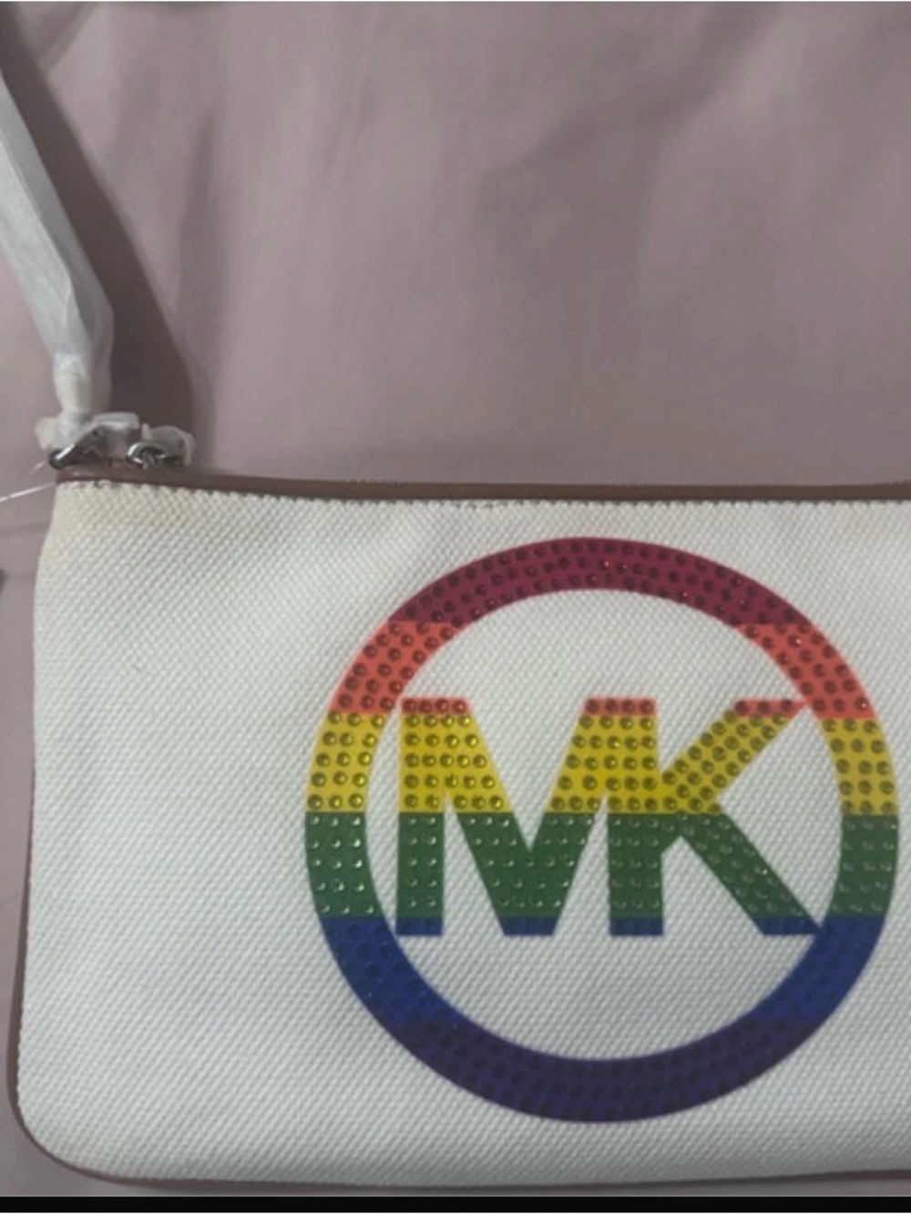 Michaels White Wristlet with Rainbow MK Logo
